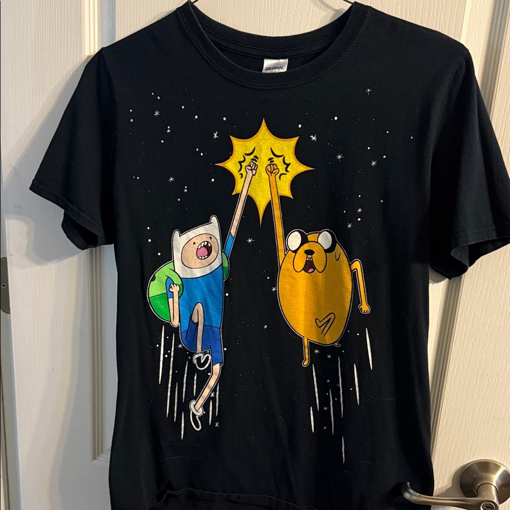 Adventure Time Black Tee with Colorful Characters
